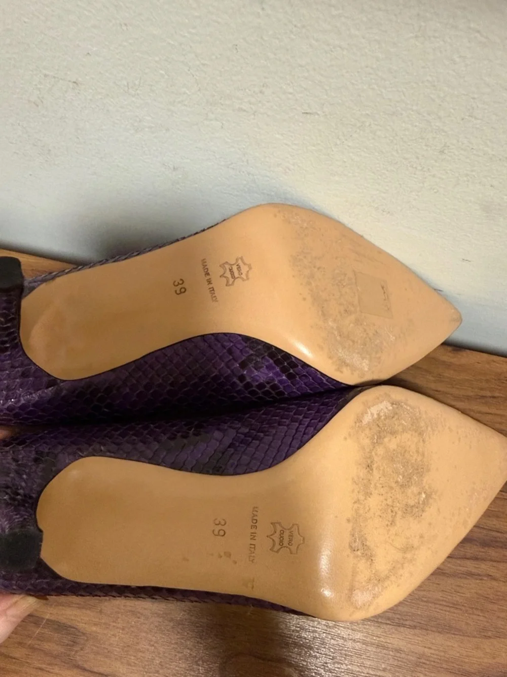 Pancaldi for Diane B Purple Snakeskin Pointed Toe Pump w/Stiletto Heel. Size 39.